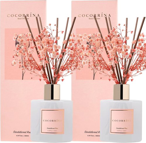 Cocorrína Premium Reed Diffuser Set - Sandalwood Rose Scent with Preserved Baby's Breath | 2 Packs, 6.7oz