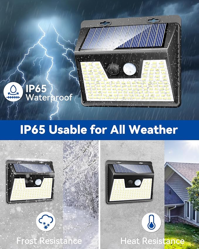 Peasur Solar Powered Lights Outdoor, 140 LED 24Pack Motion Sensor Light Outside, IP65 Waterproof Fence Security Lighting with 3 Modes for Yard Wall Garden Cool White