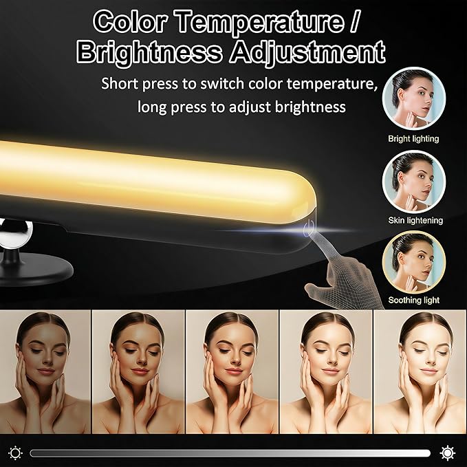 2 Pack Wireless Vanity Lights for Mirror, Rechargeable Battery Operated Makeup Light, Adjustable Light Bar, Magnetic Stick on LED Lighting Bathroom Decor Accessories, Black