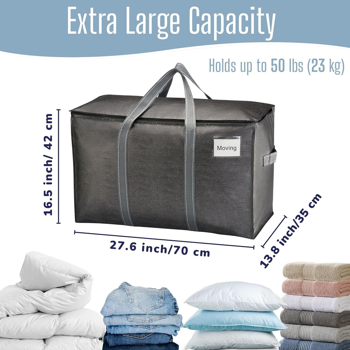 VENO Heavy Duty Moving Bags - Extra Large Storage Solution with Reinforced Handles & Strong Zippers | 4 Pack, Foldable & Reusable