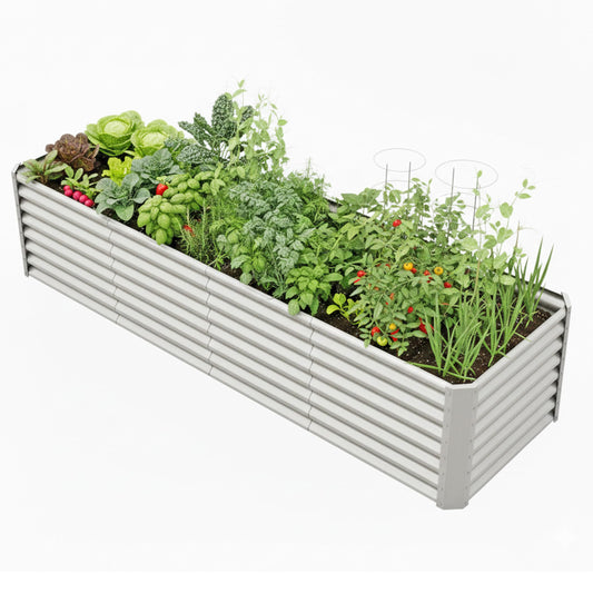Kinddeer 8x2x2ft Raised Garden Bed Kit, Galvanized Planter Garden Boxes Outdoor, Metal Raised Garden Beds for Vegetables,Fruits, Flower,Silver