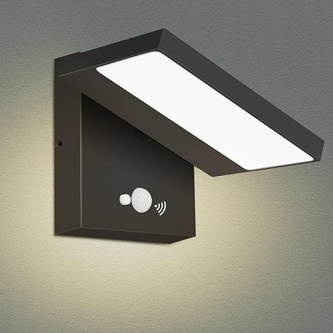 Lustrlach Solar Lights Motion Sensor Outdoor Wall Sconce Waterproof LED Dusk to Dawn Solar Porch Light with Adjustable Lamp Head,Black 3000K Modern Exterior Light Fixture