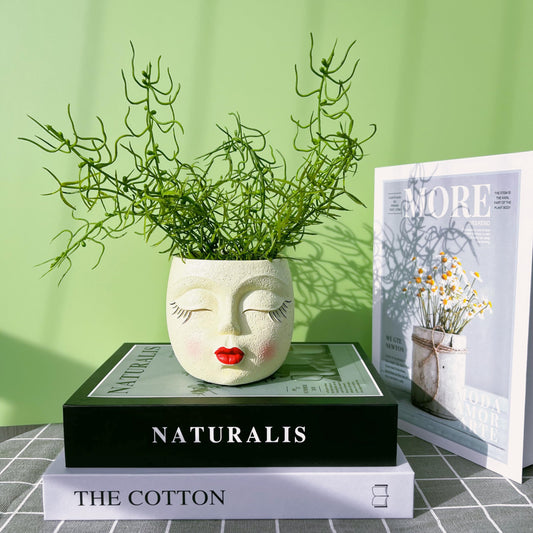 EylbKey Girl Face Flower Pot Small Lady Head Planter Funny Flower Pot for Cactus Lovely Resin Head Face Planter with Anti-Friction Pads Pale Yellow 1Pack