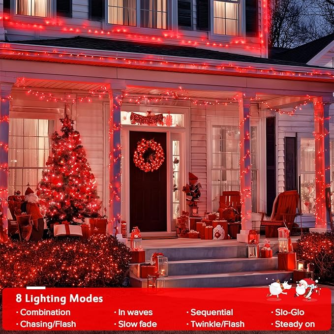 JMEXSUSS 150 LED Red Christmas Lights Indoor Outdoor Waterproof, Connectable 59 Ft Red String Lights Plug in, 8 Modes Twinkle Fairy Light for Bedroom Patio Party Tree Holiday Decor (Pack of 2)