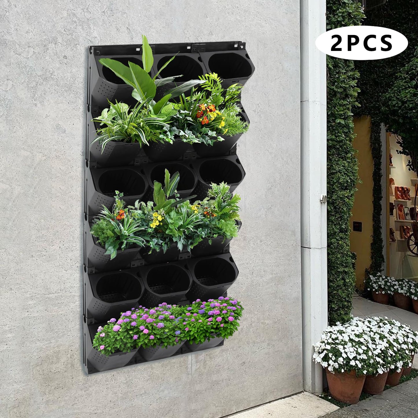 36 Pockets Vertical Wall Planters, Hanging Planting Grow Bags, Garden Planter Wall Mounted Stackable Planter, Plant Grow Bag Outdoor Indoor Gardening Vertical Greening Flower Container (Black)