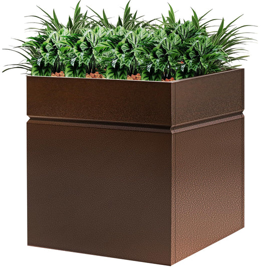 HONYTA Matel Planter Box 17" L x 17" W x 18" H, Cube Heavy Duty Powder Coating Steel Planters with Drainage Hole, Indoor Outdoor All-Weather Use for Home, Porch, Patio, Garden(Bronze)