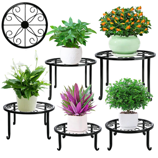 Metal Plant Stand 5 Pack Plant Stands for Indoor Outdoor Plants Multiple Heavy Duty Flower Pot Stand Holder Rustproof Iron Round Plant Shelf for Planter Outdoor Plant Stand for Patio & Garden Décor