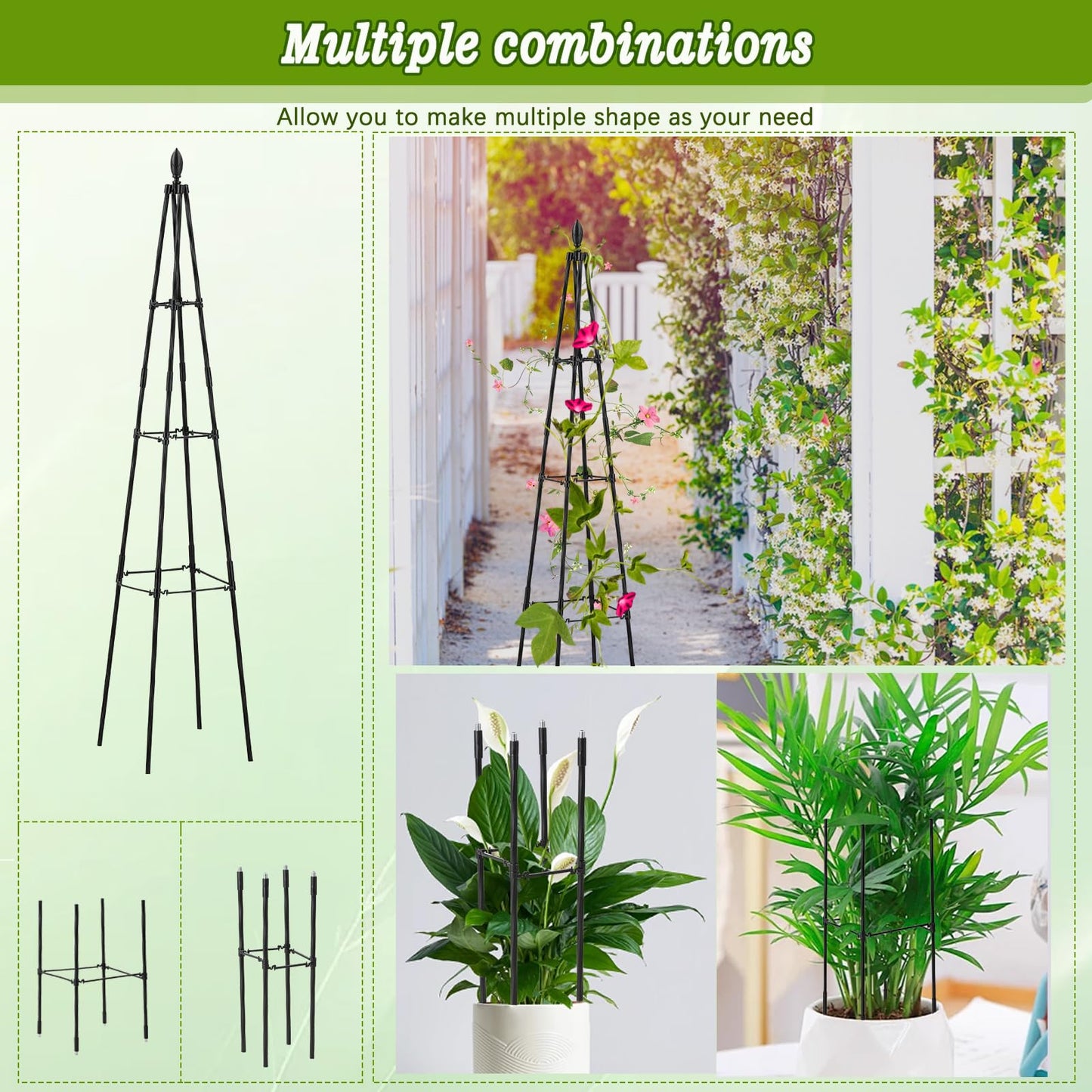AlisisFores 2 Pack Garden Trellis for Climbing Plants Outdoor,63inch Tall Rustproof Metal Obelisk Trellis Support for Potted Vines Vegetable Plants Indoor Outdoor, Lightweight