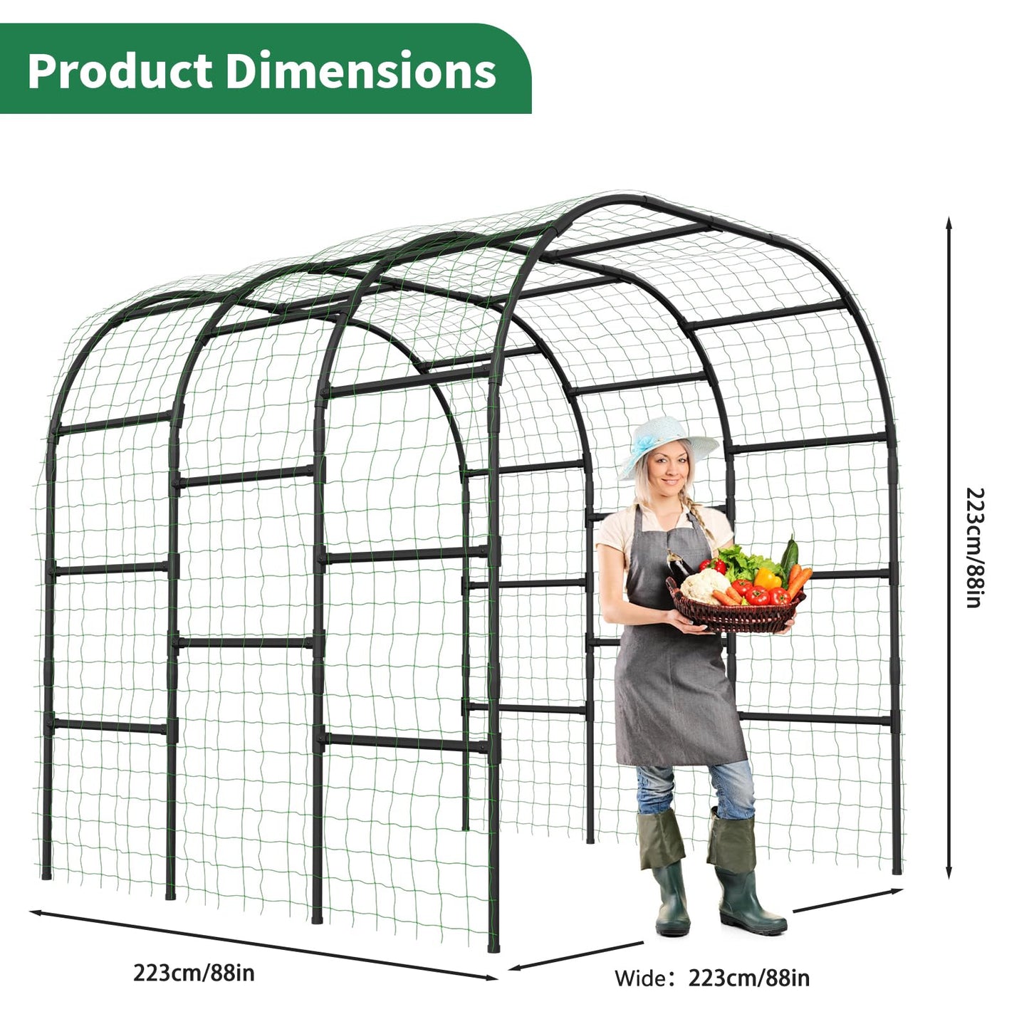SUNYRISY Garden Arch Trellis for Climbing Plants Outdoor, 88" x 88" x 88" Metal Core Tall Archway Tunnel Plant Support for Cucumber Tomato Flowers Vegetables and Garden Gazebo