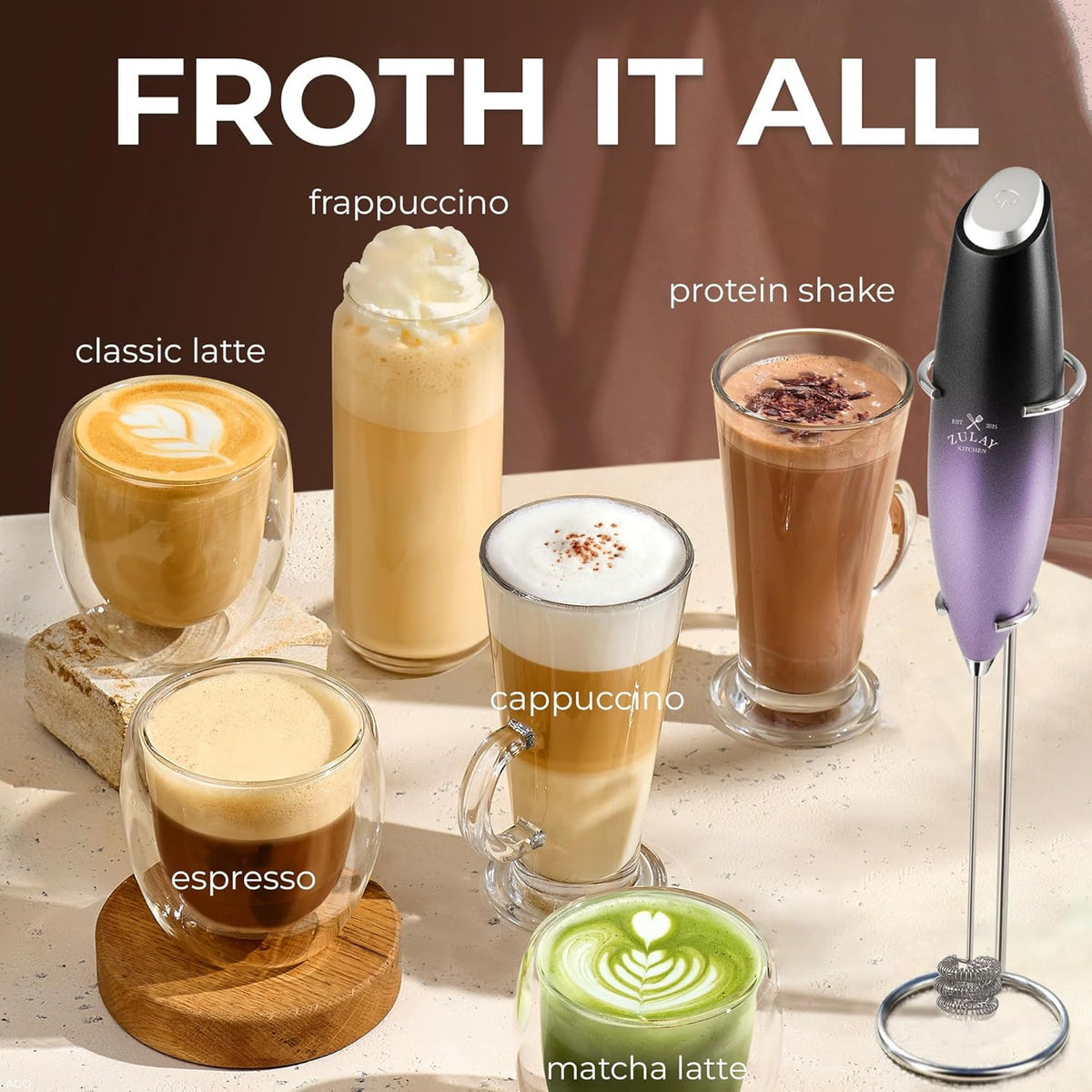 Zulay Kitchen Tornado Triple Whisk Milk Frother - Handheld Foam Maker for Coffee & Lattes - Includes 4 Duracell Batteries - Galaxy