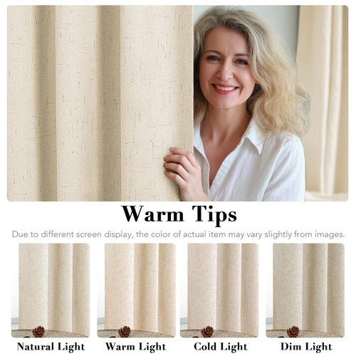 H.VERSAILTEX 100% Blackout Curtains for Bedroom Thermal Insulated Linen Textured Curtains Heat and Full Light Blocking Drapes Living Room Curtains 2 Panel Sets, Bleached Sand, 52x54 Inch
