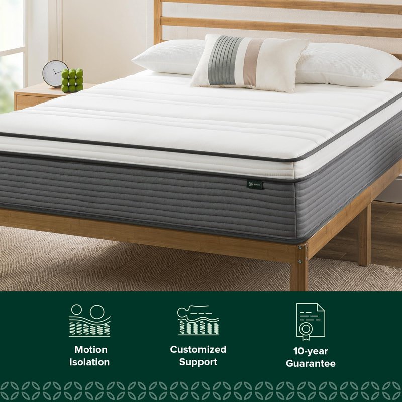 ZINUS 10 Inch True Support Hybrid Mattress [New Version], Queen, Fiberglass Free, Medium Feel, Motion Isolation, Certified Safe Foams & Fabric, Mattress in A Box