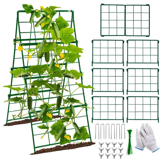 Thickened Cucumber Trellis for Raised Garden Bed,48"x16" Foldable Frame Metal Vegetable Trellis for Climbing Plants Outdoor Plant Support for Grape Tomato Peas, Fruit, Vine,Bean(Green) (2)