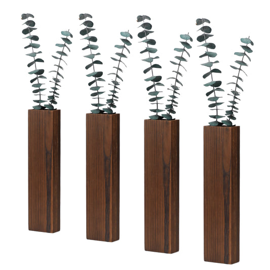 Wood Wall Planter 4 Pack Wall Decor for Artificial Flower Plants Wooden Plants Holders Pocket Vase Hanging for Living Room Bedroom Dining Room Bathroom Indoor Decroation (Dark Brown)