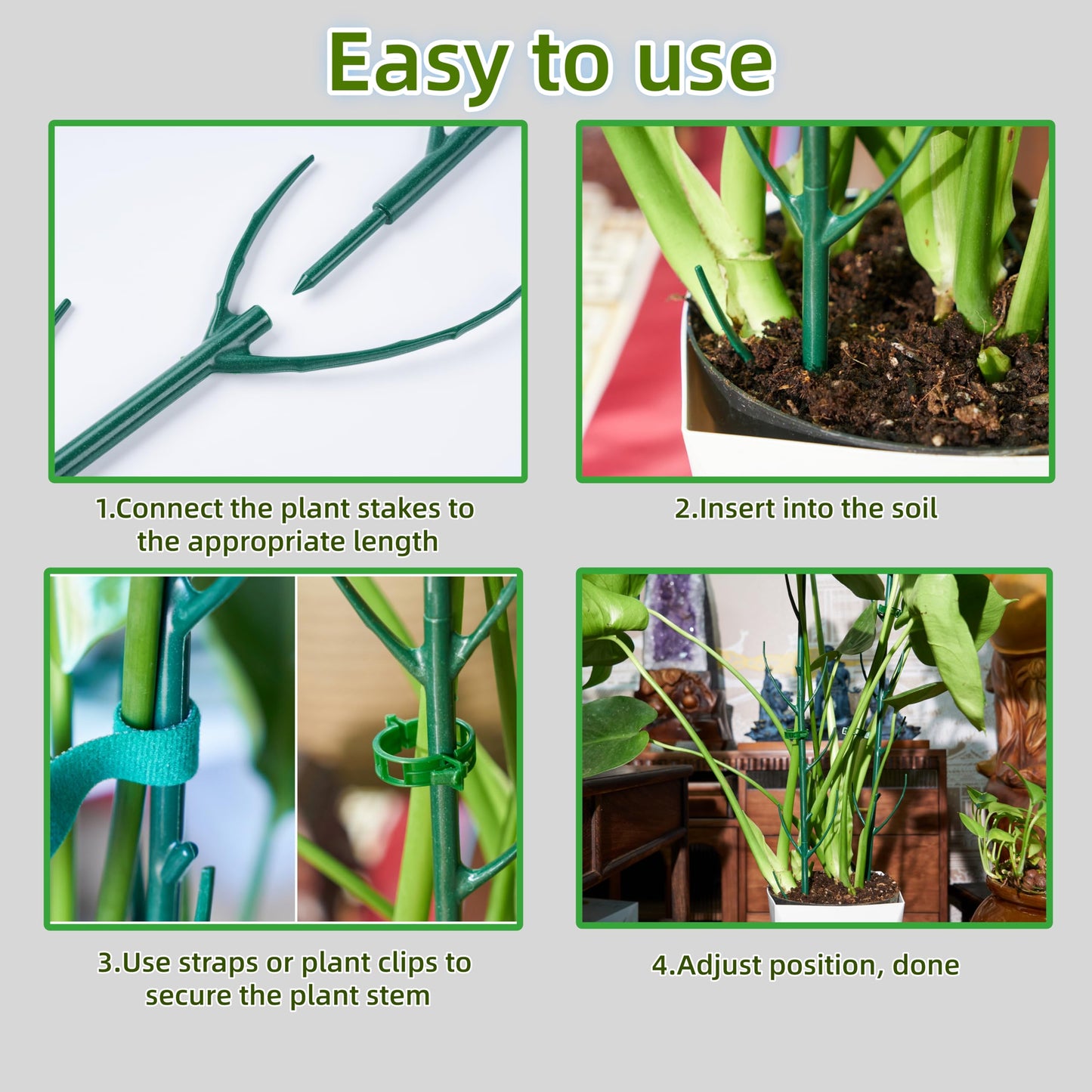 10 Pack Adjustable Plant Support Stakes,Stackable Plant Support Pole with Garden Ties and Clips, Suitable for Monstera,Climbing Plants and Indoor Outdoor Plants