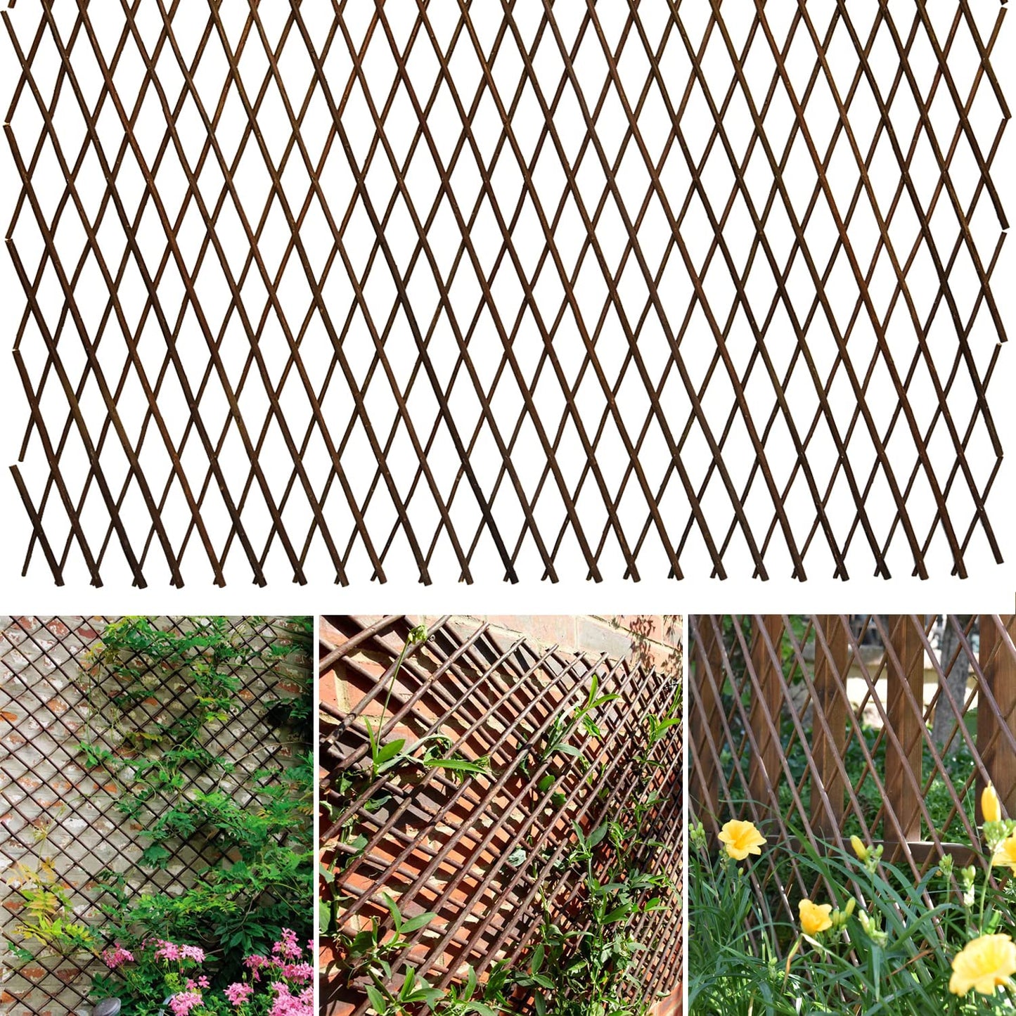 Helprise Expandable Willow Lattice Fence Panel Plant Support Garden Trellis Willow Trellis Fence for Climbing Plants Vine Ivy Rose Cucumbers Clematis Outdoors Garden Yard,36X92 Inch(4PC)