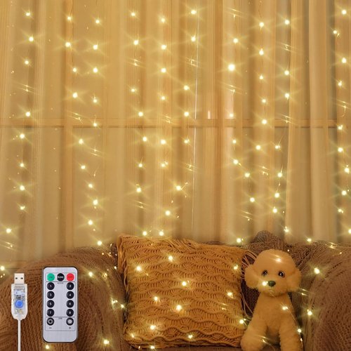 **195 LED Curtain String Lights - 6.5 x 5 Ft Battery Operated Fairy Lights with 8 Modes & Timer | Copper Twinkle Decor for Christmas & Weddings**