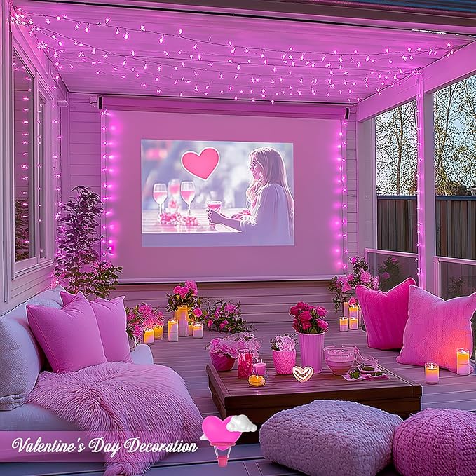 JMEXSUSS 500 LED Pink Christmas Lights, 8 Modes 163ft Waterproof Pink Room Lights Outdoor Plug in with Remote Control, Clear Wire String Light for Tree Outside Yard Wedding