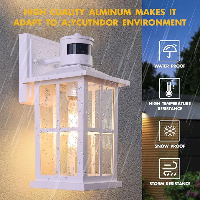 Outdoor Motion Sensor Light, Black Exterior Wall Lighting Fixtures,Dusk to Dawn Motion Sensor Outdoor Lights, Waterproof Front Porch Light Lantern for Garage, Patio. (White, 1 Pack)
