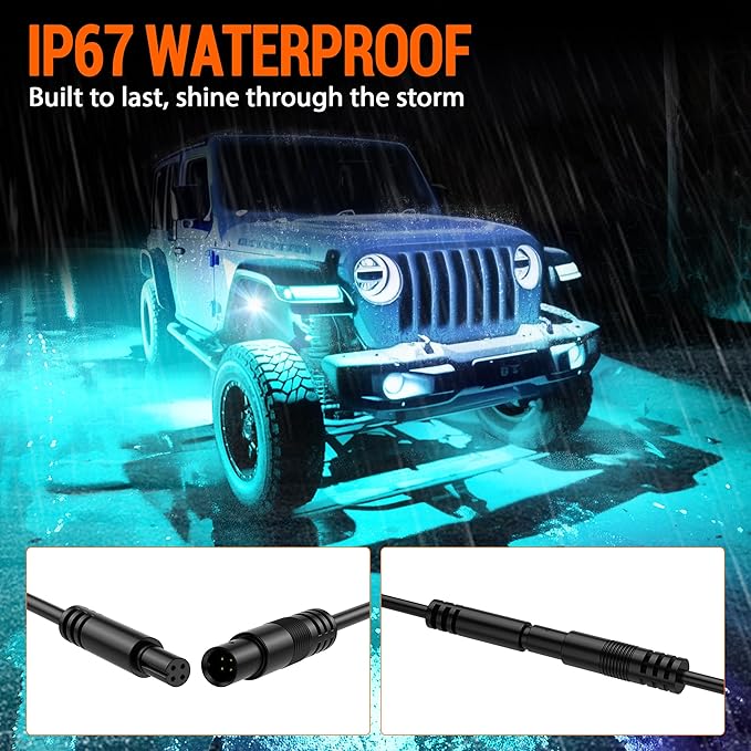RGB Rock Lights, 8 pods Underglow Neon Lights Kits，APP/RF Remote Control & Music Mode, Waterproof Wireless Multicolor Lamps for Off Road Truck SUV ATV UTV Boat