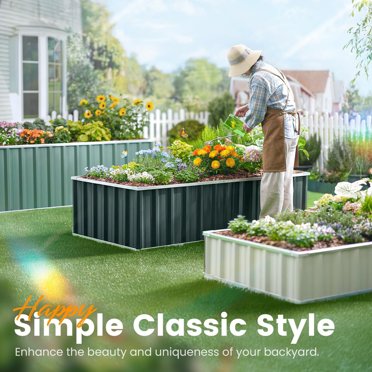 KING BIRD Galvanized Raised Garden Bed with 2 Installation Methods for DIY, 101" x 36" x 18" Heightened Planter Kit Box Outdoor for Deep-Rooted Vegetables, Flowers, Dark Grey