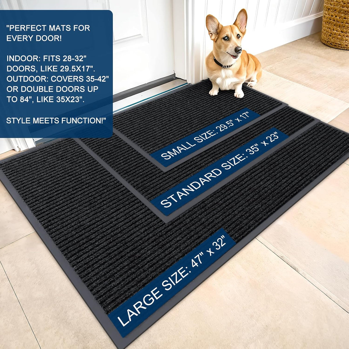 OLANLY Heavy Duty Waterproof Front Door Mats - 2-Pack 29.5 x 17 Inch | Fade Resistant & Easy Clean Black Doormats