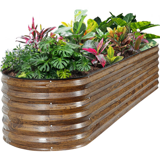 ZORMY Galvanized Raised Garden Bed Outdoor- 8x2x1.4ft Oval Steel Raised Beds for Gardening, Metal Planter Box with Protective Strip and Gloves for Vegetables, Flowers, Fruits(Brown)