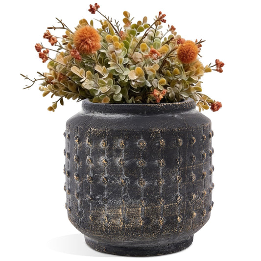 FillTouch 1 Pcs Rustic Hobnail Planter Pot, 7.5" Indoor Outdoor Cement Fiber Flower Pot, Decorative Farmhouse Container for Succulent, Flower & Herb, Vintage Brown Vase for Patio, Balcony Home Decor