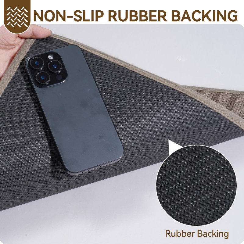 QiCaiJia Front Door Mat 17''x30'', Absorbent Dirt Resist Washable Non Slip Low-Profile Indoor Doormat, Easy Clean Welcome Entryway Door Mats, Brown