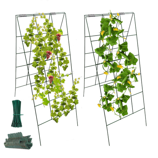 Garden Cucumber Trellis A-Frame Folding Plant Trellis 46 Inch by 18 Inch for Climbing Vegetables Flowers Green 2 Pack with Clips and Cable Ties