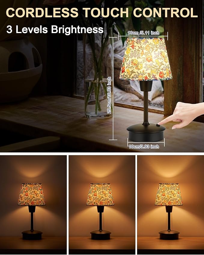 10"H Small Cordless Table Lamps for Restaurant Dinner Dining, 5200mAh Rechargeable Battery Operated Lamps, Brightness Dimmable, Night Bedside Touch Lamp, Living Room Side Kitchen Outdoor Table Light