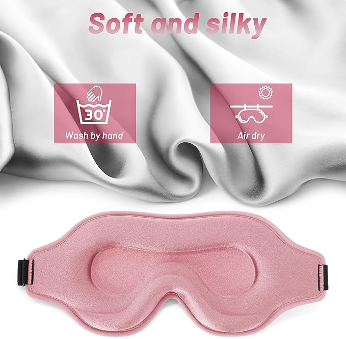 Sleep Eye Mask for Men Women, Lash Extensions 3D Sleeping Mask for Side Sleeper, Travel Blackout Night Blindfold Eye Shade Cover with Adjustable Strap (Pink-3D)