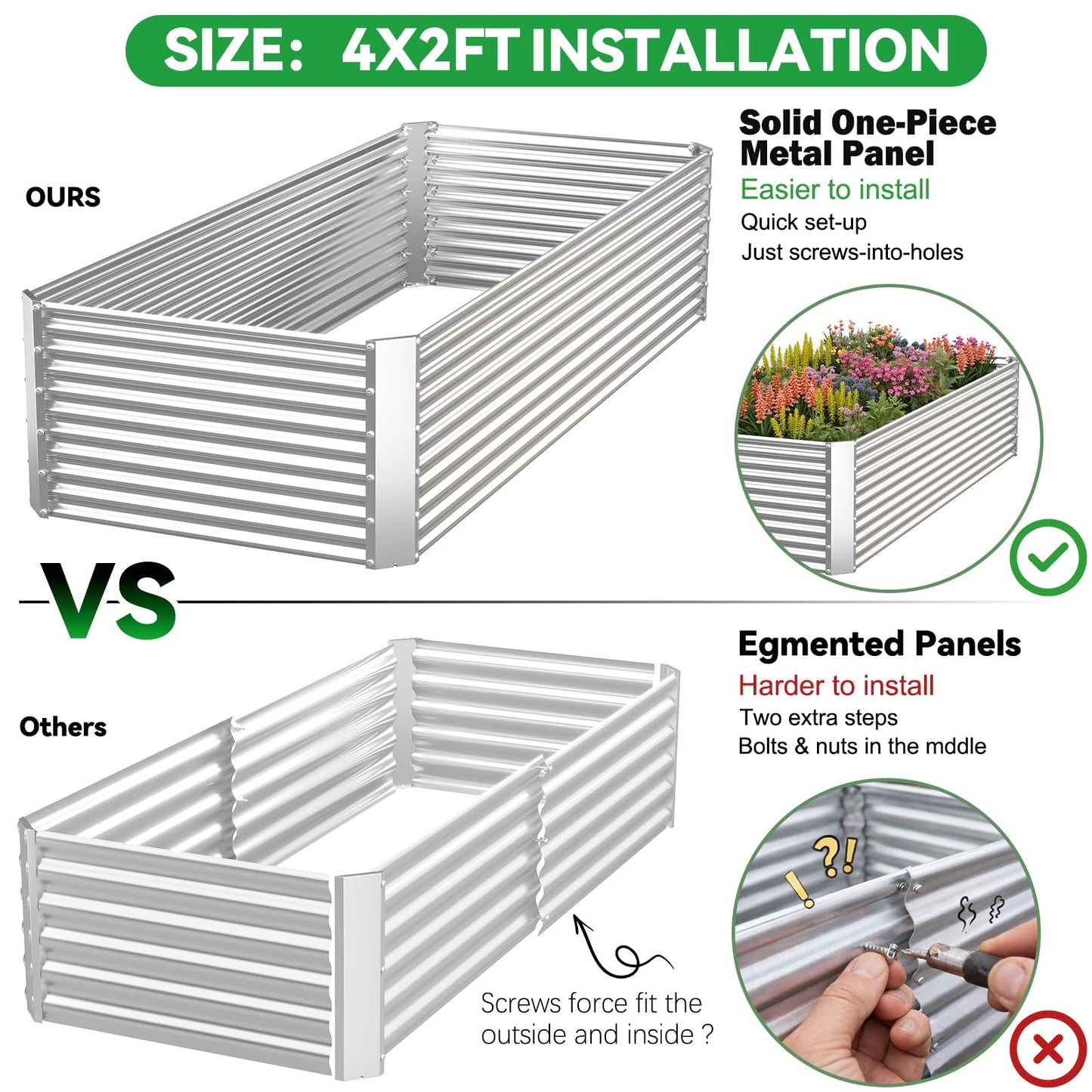 OZMSHF 3 Pack Tall 4x2FT Raised Beds for Gardening, Corrugated Galvanized Steel Raised Garden Bed, Outdoor Metal Above Ground Garden Bed for Vegetables and Flowers(Rectangular)