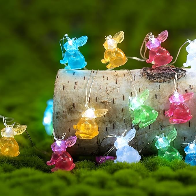 KAiSnova Easter Decorations Lights String 10ft 30 LEDs Bunny Light Easter String Lights Battery Operated with Remote 3D Rabbit Shaped Bunny Decor for Indoor Outdoor Home Party Bedroom