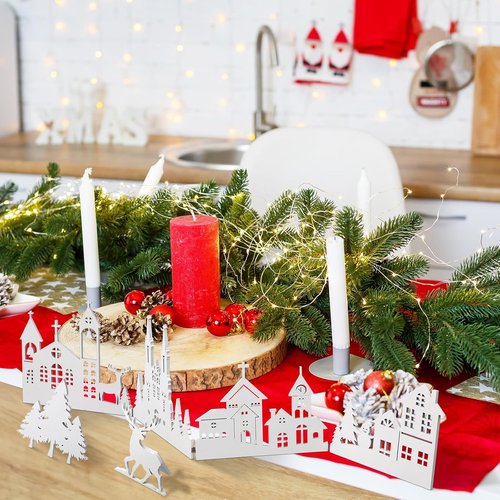 Colingmill Christmas Tabletop Decoration - 32 Inch Wooden Church & Elk Signs | Farmhouse Centerpiece Decor