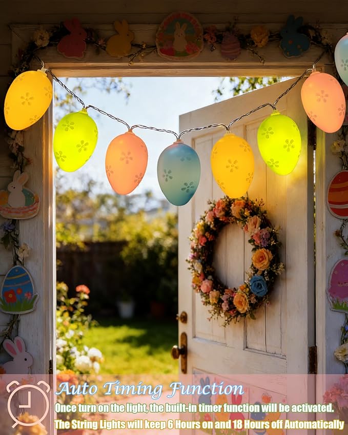 Easter Egg Lights Battery Operated 6.9ft 10 LED Egg Fairy String Lights with Timer, Pastel Easter Lights for Home Bedroom Party Tree Wedding Wreath Indoor Outdoor Spring Decor