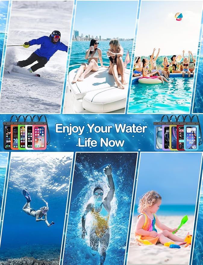 Famoby Up to 8.3" 10 Pack Multicolor Universal Waterproof Phone Pouch, Large Phone Waterproof Case Dry Bag, Protection Level: IP68, Outdoor Sports for Apple iPhone,Samsung,and More, Multicolor 10 Pack