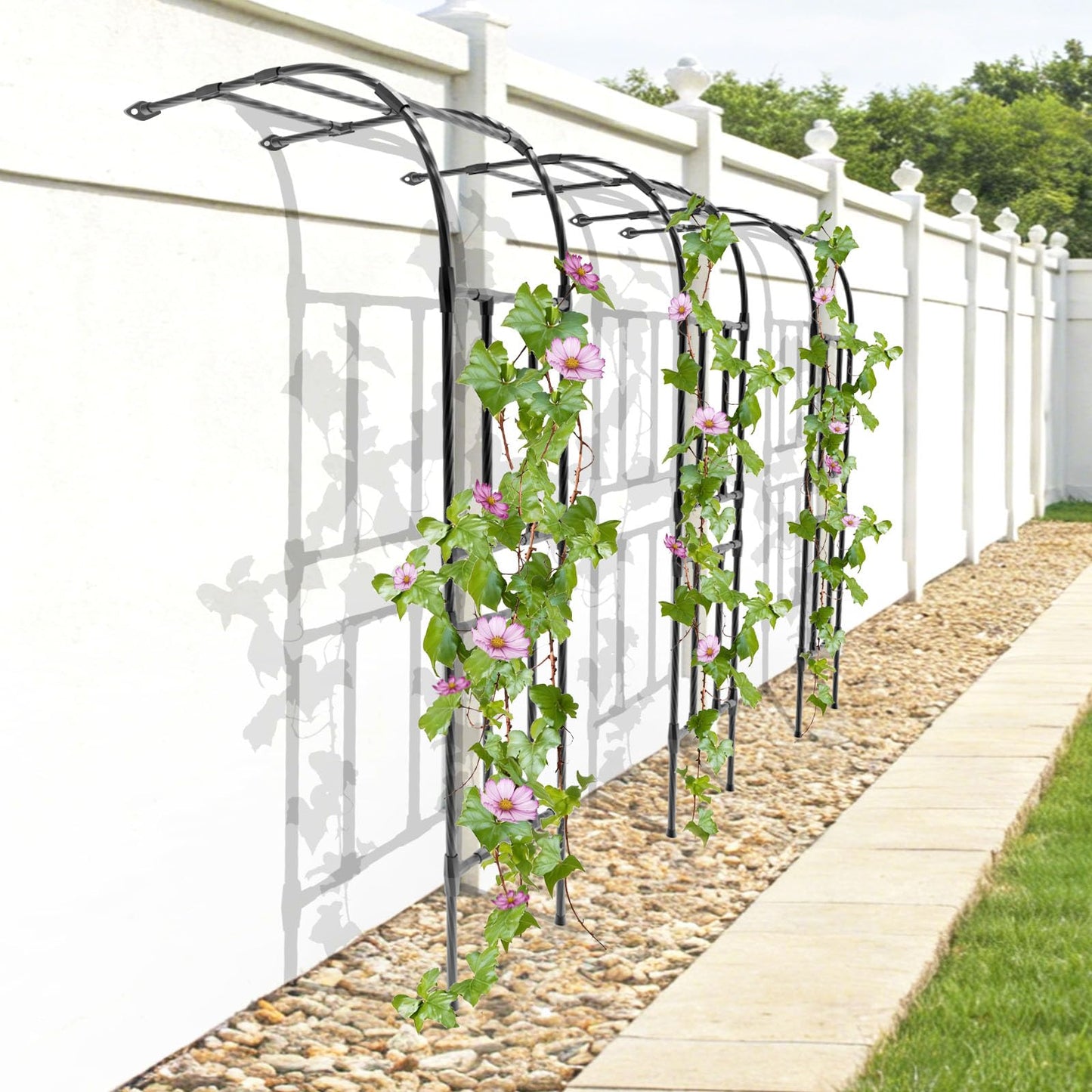 Trellume Half Garden Arch - Wall Trellis for Climbing Plants Outdoor, Metal Arch with Plastic-Coated Steel Pipe, Arbor Trellis for Lawn, Patio, Backyard Decorations, 47in(L)*94.5in(H)