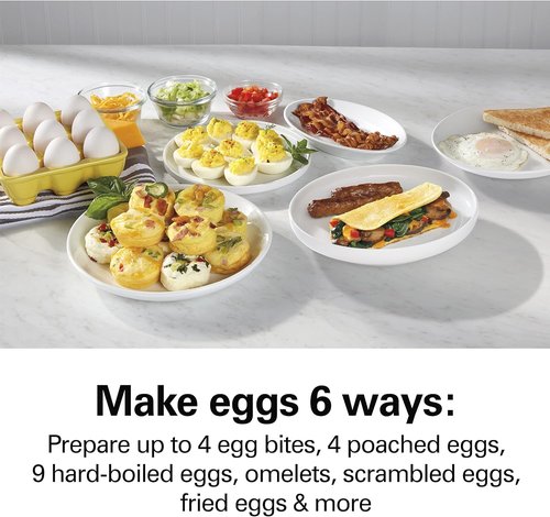 Hamilton Beach 6-in-1 Electric Egg Cooker - Versatile Hard Boiled, Poached & Omelet Maker | Grey, 5.25” Non-Stick Skillet