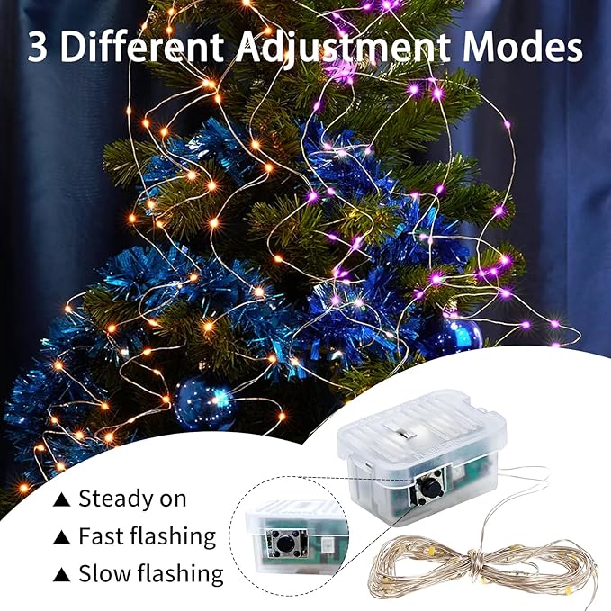 12 Pack Fairy Lights 7Ft 20 LED Twinkle String Lights Battery Operated Waterproof Firefly Starry for Mason Jar Party Wedding Christmas Valentines Day,Orange&Purple