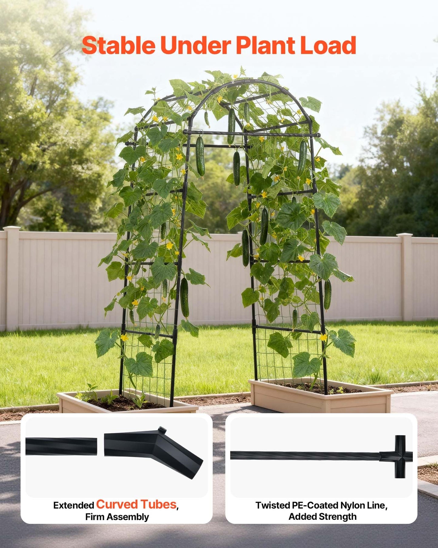 VEVOR Cucumber Trellis, 81 inch Tall Garden Arch Trellis, U-Shape Garden Trellises for Raised Bed, Metal Arch Outdoor Climbing Plants Support for Vine, Peas, Beans, Zucchini, Tomato, Squash, Flowers