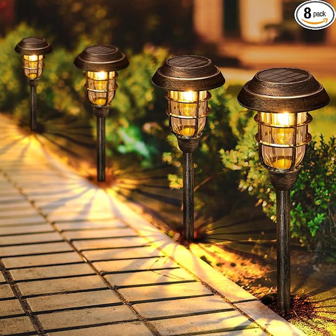 LETMY Solar Outdoor Lights, 8 Pack Bright Solar Pathway Lights Outdoor Waterproof, Up to 15 Hrs Auto On/Off Solar Garden Lights Outdoor Solar Lights for Yard Patio Walkway Driveway Pathway - Bronze