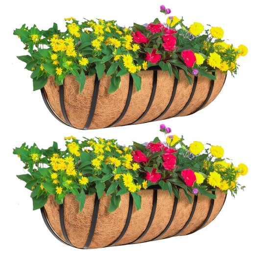 ZVOWOS 4 Pack 16" Railing Planter Window Box with Coco Fiber Liner Horse Trough Planter The Railing Planters Boxes for Deck Porch Fence Outdoor