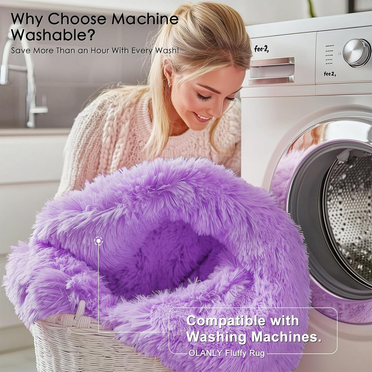 OLANLY Area Rug - Soft Fluffy Shaggy Design | Machine Washable 4x5.9 ft | Purple for Living Room & Bedroom