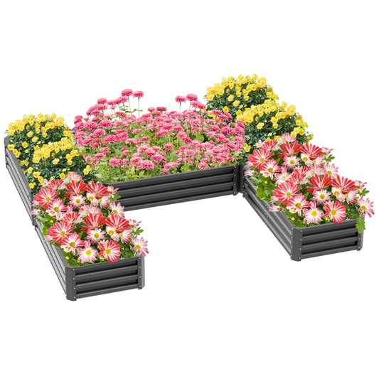 Outsunny 8 x 8ft DIY Raised Garden Bed, Large Galvanized Steel Planter Box with 5 Compartments, for Outdoor Plants, Vegetables, Flowers, Herbs, Easy Assembly, Gray