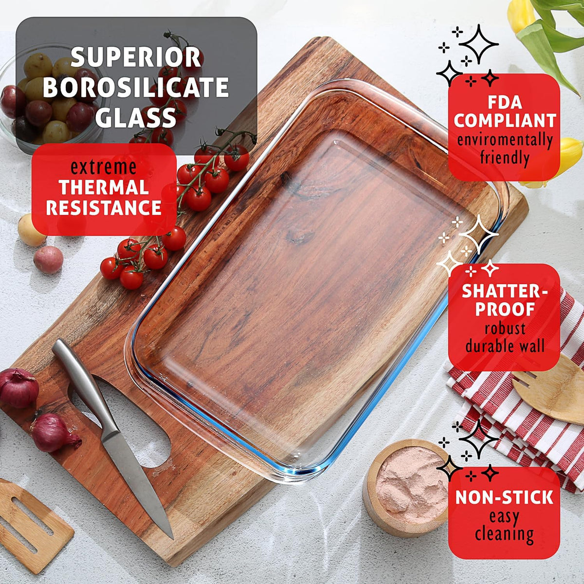 Nestl 8pc Glass Baking Dishes Set - Leakproof Oven & Microwave Safe Food Storage Containers | 9x13 Lasagna Pan