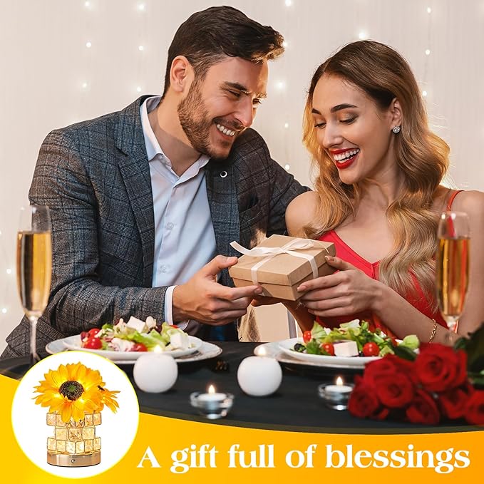 Sunflowers Flower Lamp,Rechargeable Cordless Touch Table Lamp,3-Colour Infinitely Dimming Small Night Light,Festival Restaurant Bedroom Bar Coffee Shop Birthday Gifts for Women Mom