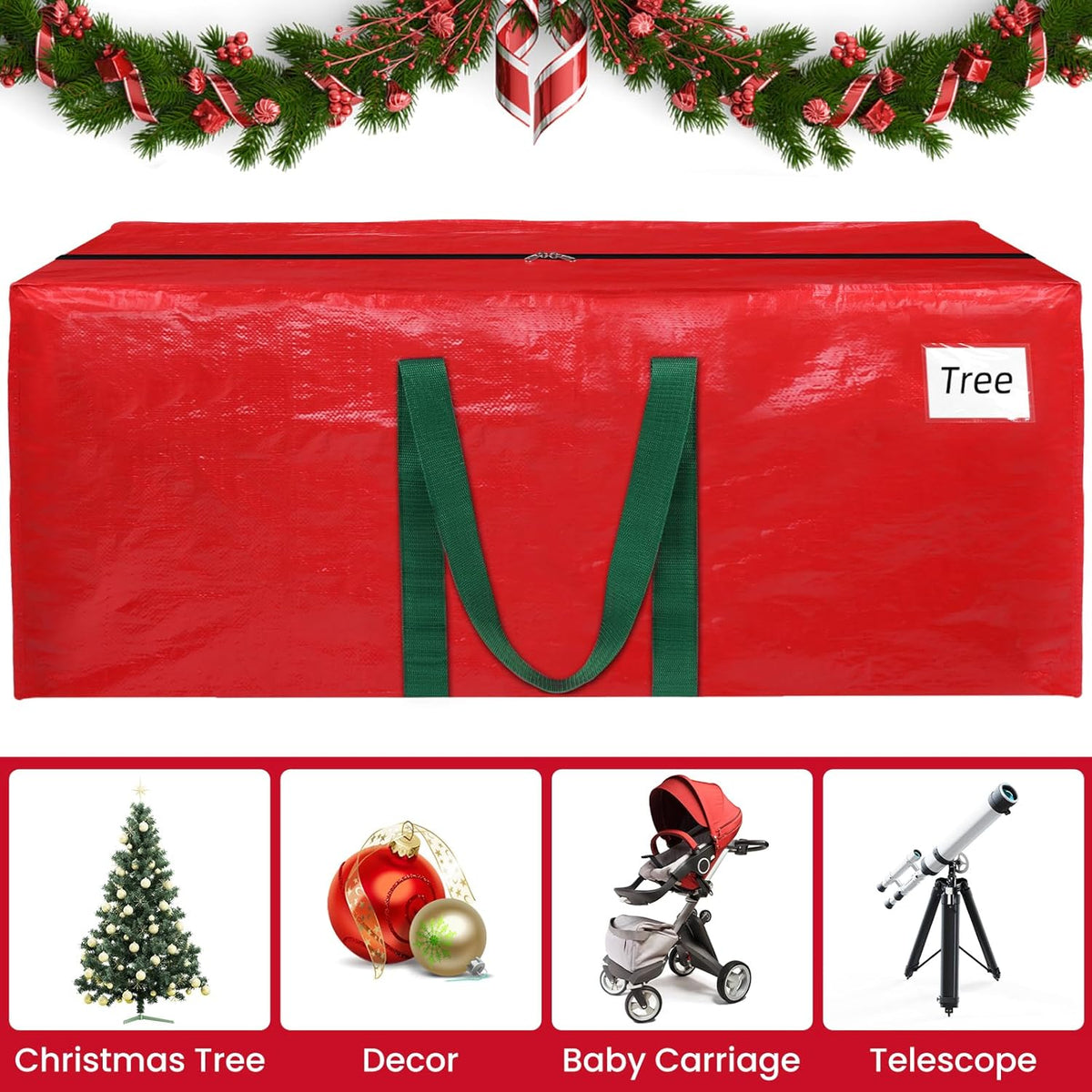 RoomHacks Christmas Tree Storage Bag - Durable Waterproof 9 Ft Xmas Tree Tote with Handles & Tag Pocket