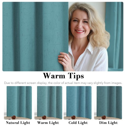 H.VERSAILTEX Linen Blackout Curtains 84 Inches Long 100% Absolutely Blackout Thermal Insulated Textured Linen Look Curtain Draperies Anti-Rust Grommet, Energy Saving with White Liner, 2 Panels, Teal