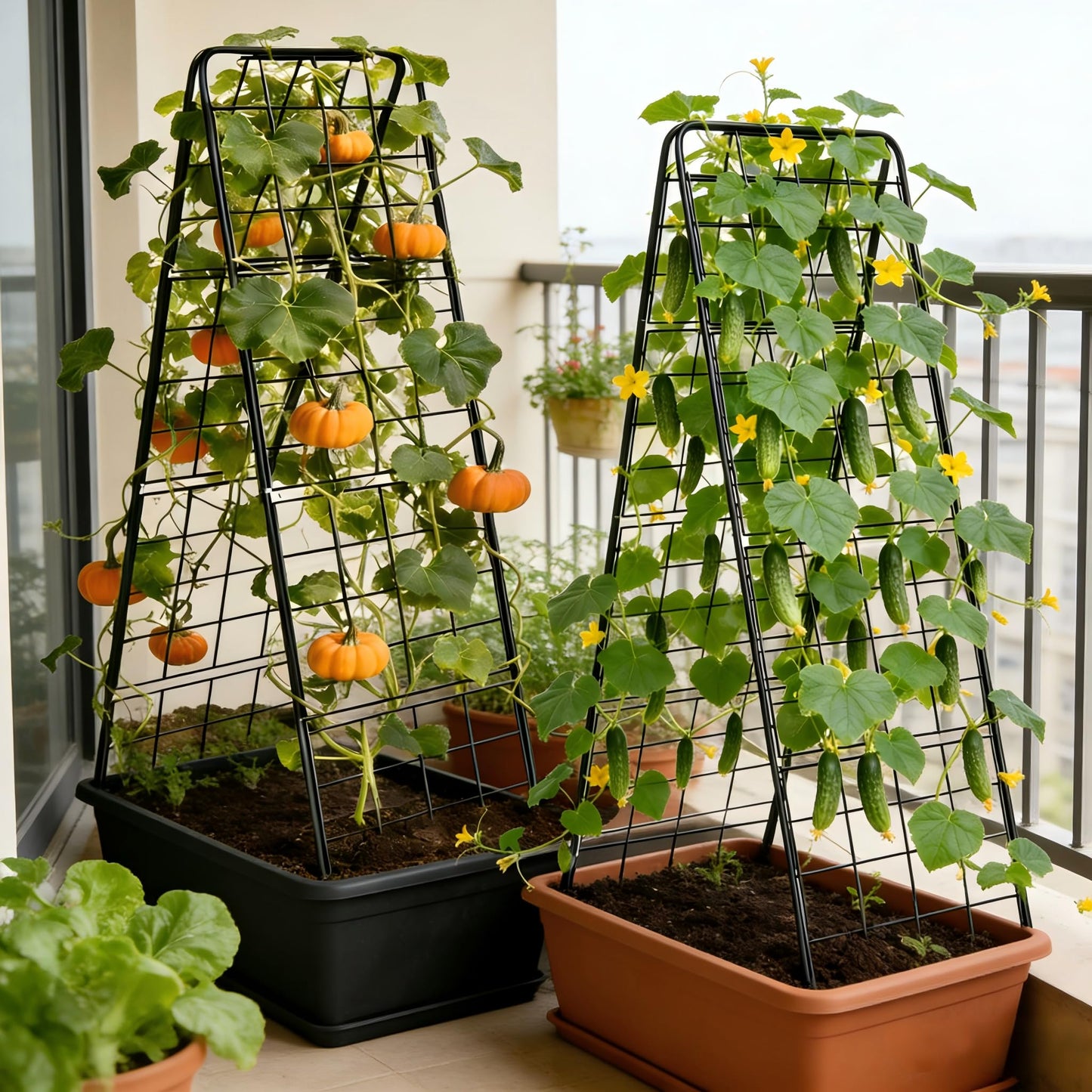 Garden Trellis for Cucumbers, 50” x 16“ Adjustable A-Frame Plant Support for Climbing Plants Outdoor, Vegetable, Flowers, 2 Pack Heavy Duty 1cm Metal Vegetable Trellis for Backyard, Raised Bed, Patio